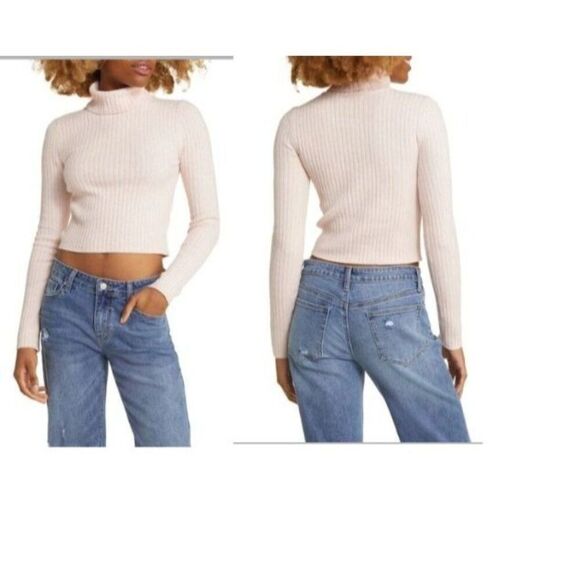 BP. Rib Crop Turtleneck Sweater in Pink Crystal, Sz. L - Picture 2 of 14